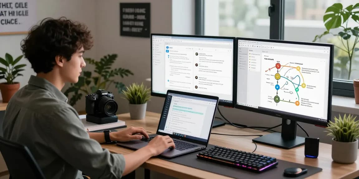 Kobold AI developer interacting with advanced chatbot interface in modern workspace, showcasing innovative AI technology.