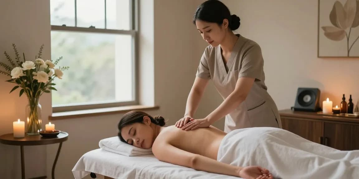 Professional performing a Swedish massage in a serene spa setting, emphasizing relaxation and wellness.