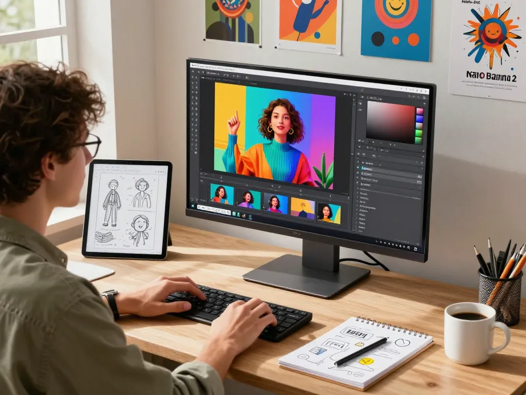 Dynamic workspace featuring the nano banana 2 interface with vivid AI-generated images enhancing digital creativity.