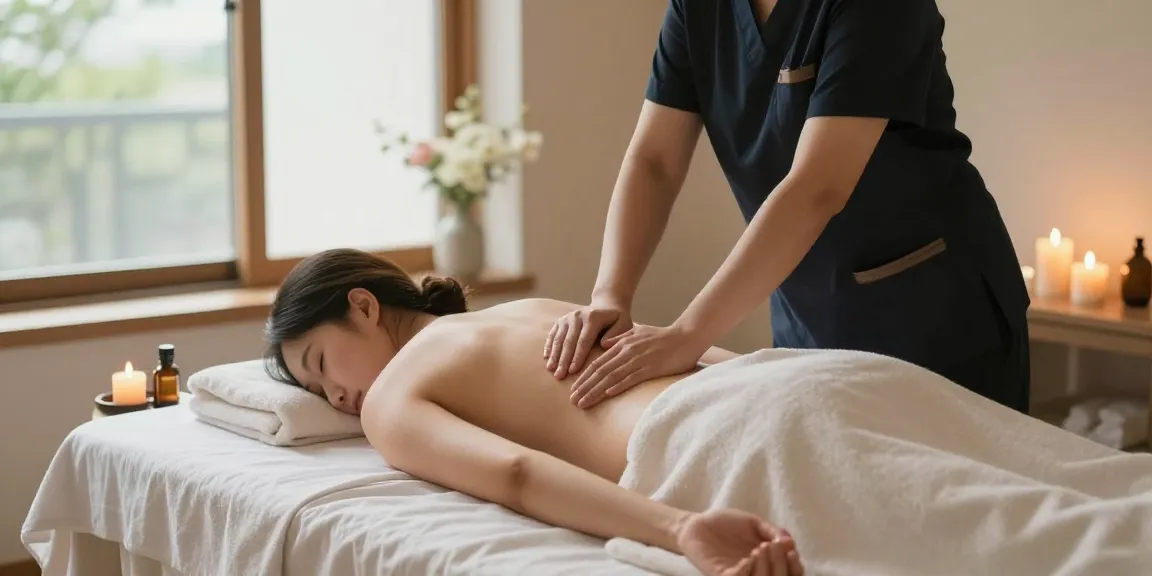 대구마사지 treatment in a calming spa environment with soothing light and natural elements.