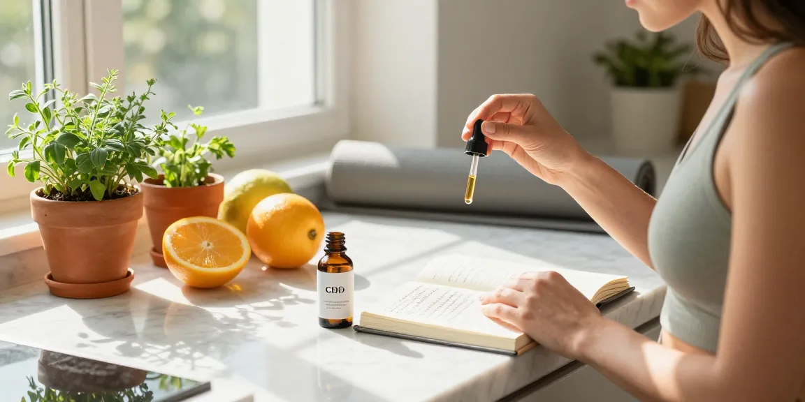 Ministry of Cannabis CBD oil tincture used in a bright wellness kitchen routine with natural ingredients.