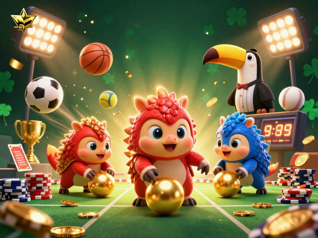 Watch the dynamic pangolin showdown in server thailand, where rival pangolins roll poker chips amidst soaring sports balls!