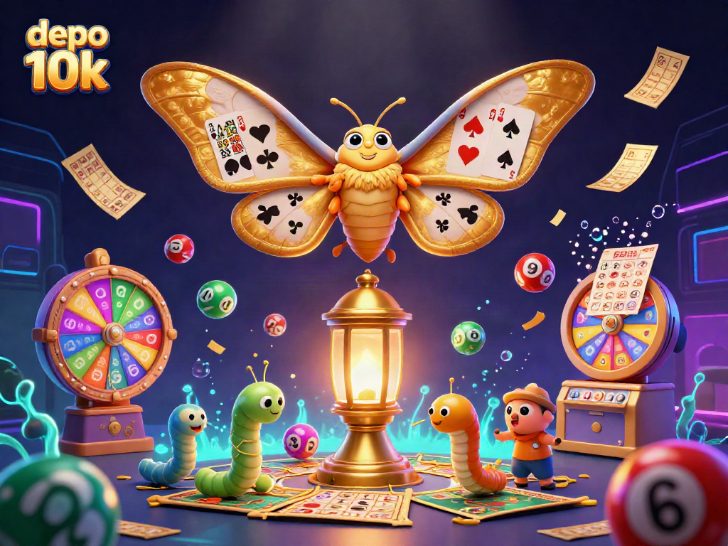 Engage with the thrilling world of depo 10k illustrated by a vibrant 3D scene of lottery and casino elements.