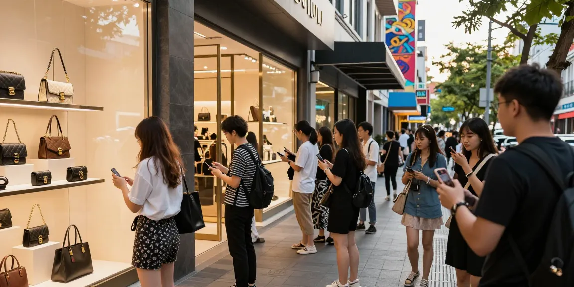 Engaging shopping experience at a 레플리카 쇼핑몰 with stylish displays and diverse shoppers enjoying trendy fashion.