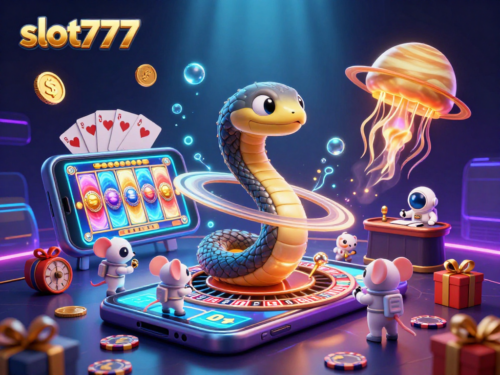 Experience thrilling gameplay at slot777 with a vibrant cosmic casino scene.