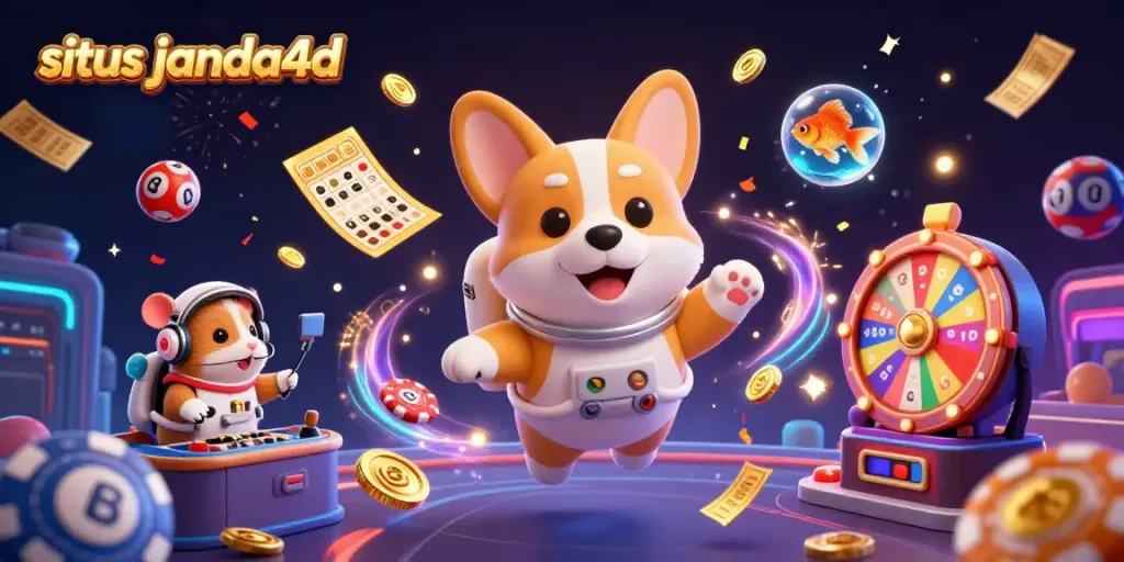 Gambarkan keseruan bermain situs janda4d dengan karakter lucu di dalam kasino luar angkasa