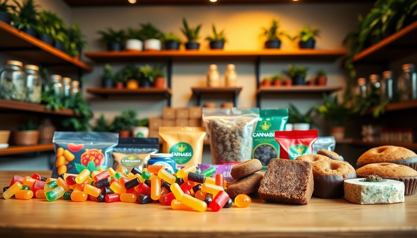 Showcasing buying weed prices with colorful cannabis edibles on display in a dispensary.