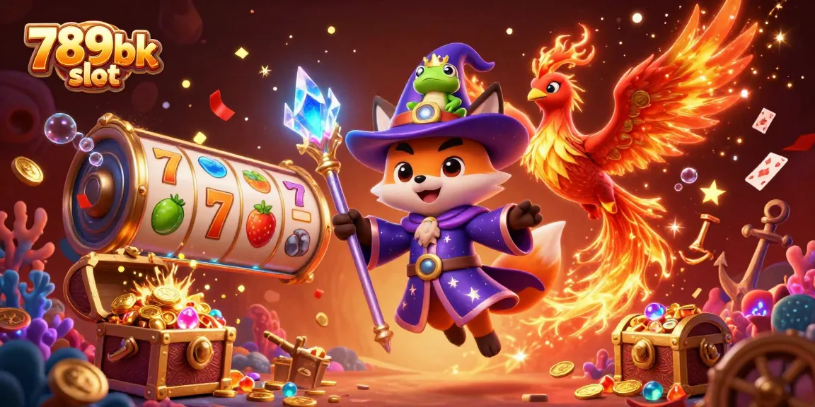 Win big with the 789bk slot in this vibrant, magical casino illustration featuring enchanting characters.