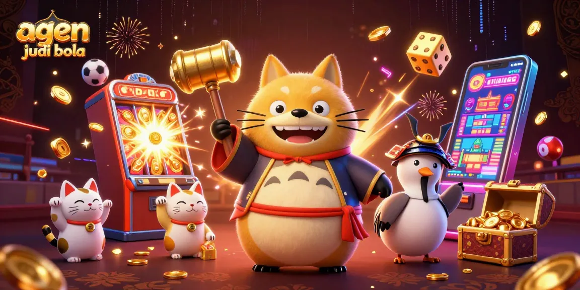 Bet on agen judi bola with vibrant 3D characters celebrating jackpots and exciting games.