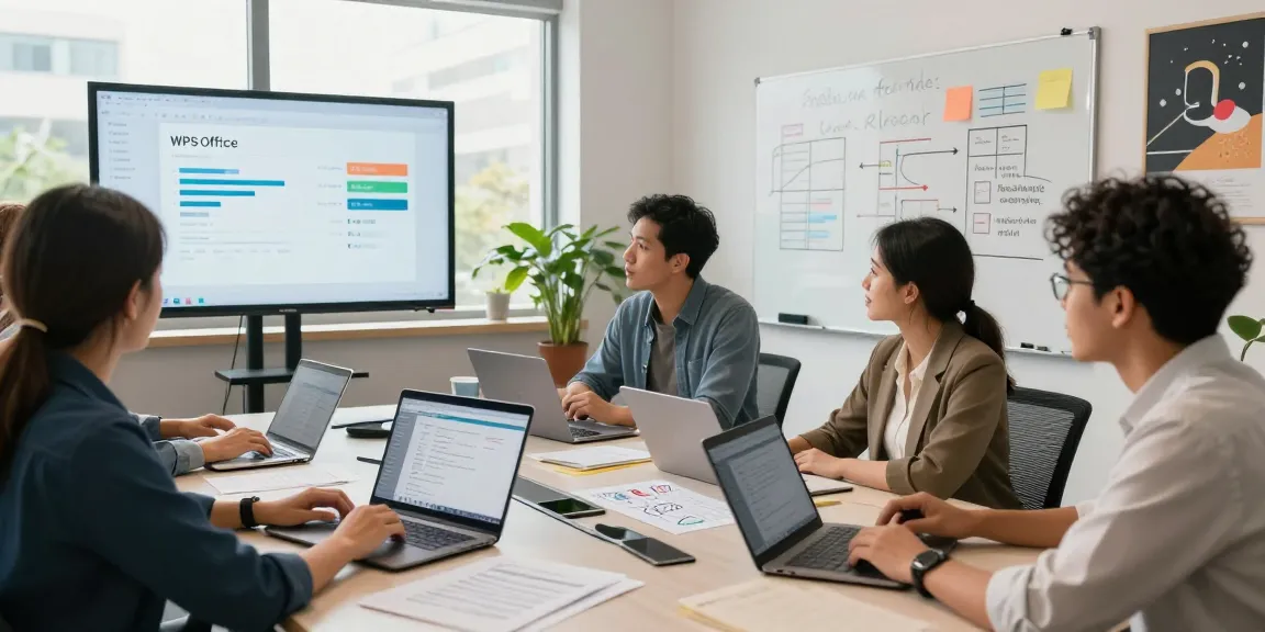 Download WPS Office with diverse professionals collaborating in modern workspace