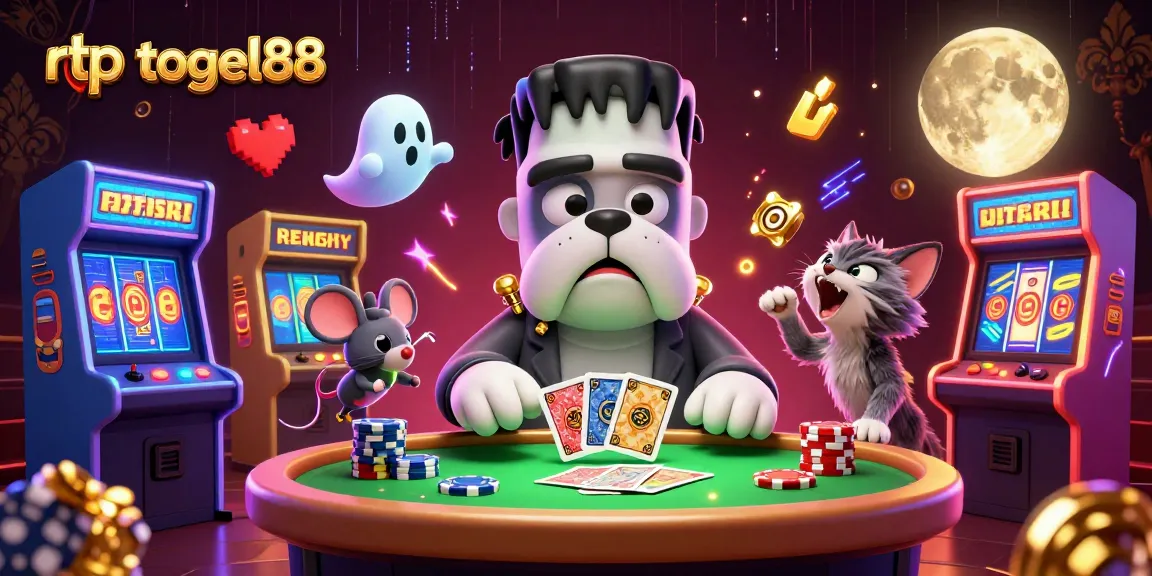 Engage in thrilling gameplay with rtp togel88 at a lively casino scene featuring vibrant characters.