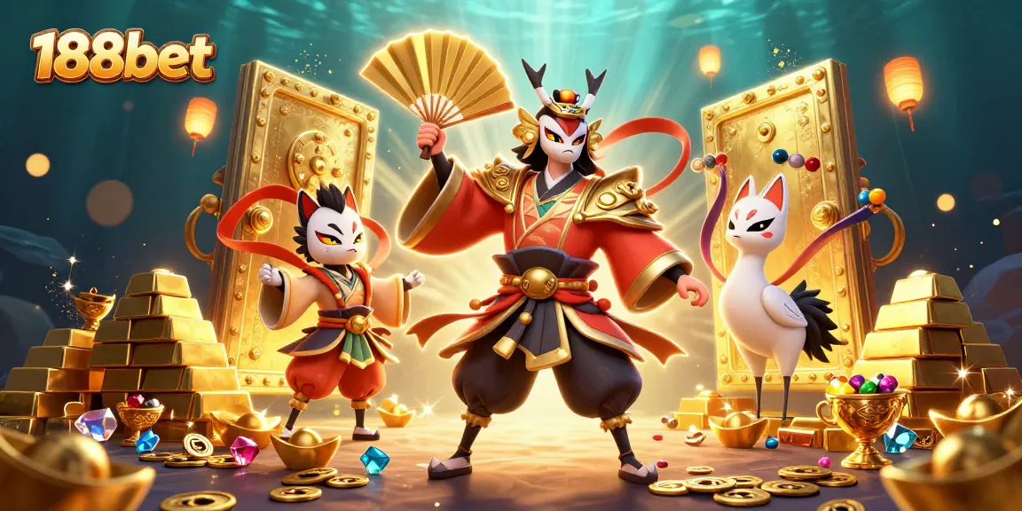 Experience thrilling action with 188bet as kabuki warriors and treasure illuminate your gambling journey.