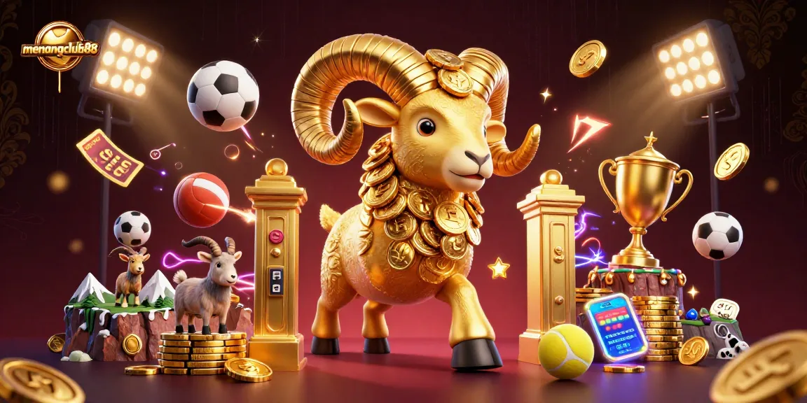 Experience stunning gaming visuals with menangclub88's golden ram and dynamic sports elements.