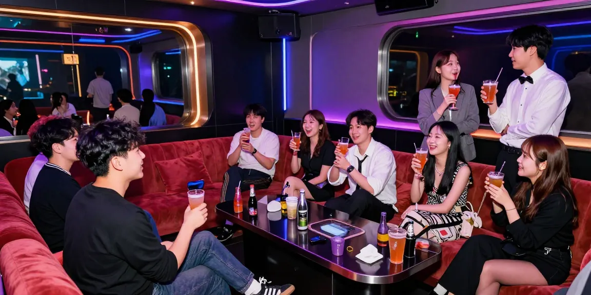 Guests enjoying a lively night at 인천쓰리노, featuring colorful lights and modern decor.