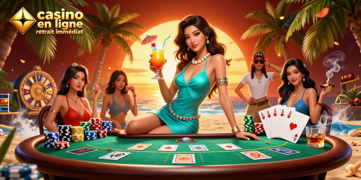 Célébrez le casino en ligne retrait immédiat avec un décor tropical glamour et des éléments de jeu époustouflants.