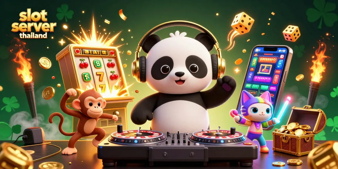 Experience the excitement of slot server thailand with vibrant 3D characters and jackpot visuals in a lively casino scene.