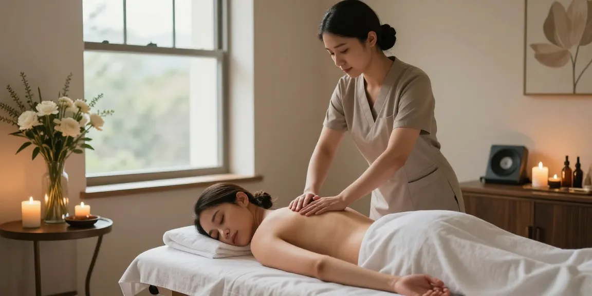 Professional performing a Swedish massage in a serene spa setting, emphasizing relaxation and wellness.