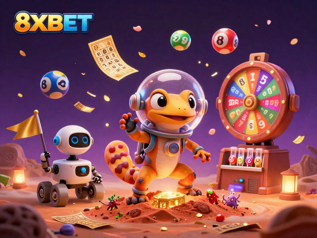 Experience winning at 8XBET with a vibrant 3D casino scene filled with excitement and chance.