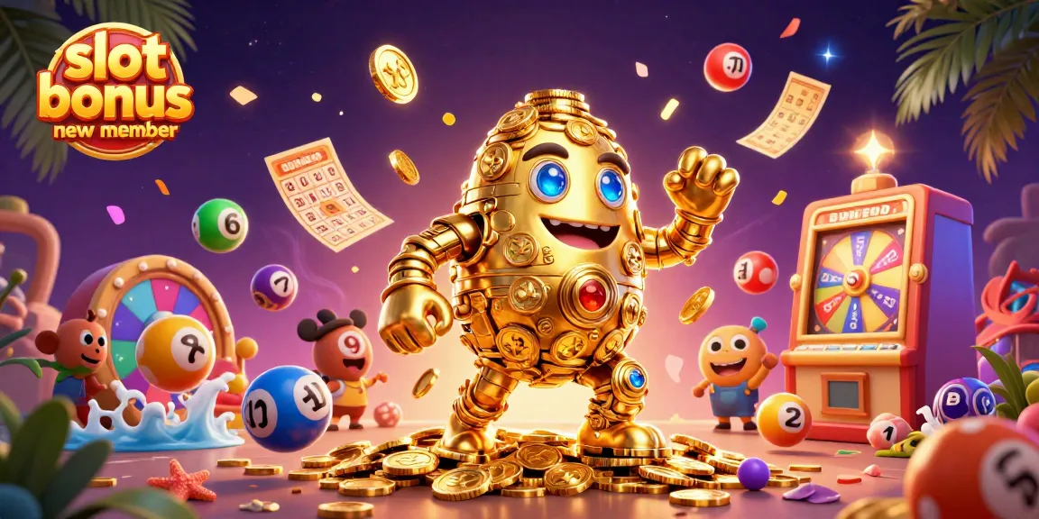 Engage with the exciting slot bonus new member benefits, featuring dynamic golden golem and colorful gaming elements.