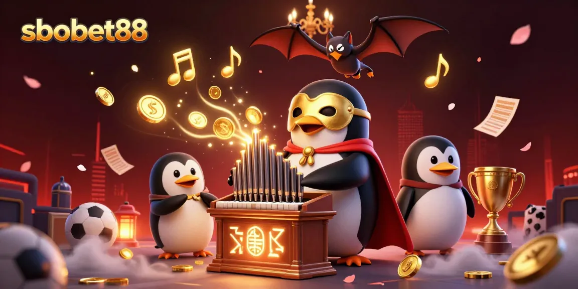 Jelajahi sbobet88 dengan penguin opera beraksi dan elemen taruhan sepak bola yang mengelilinginya.
