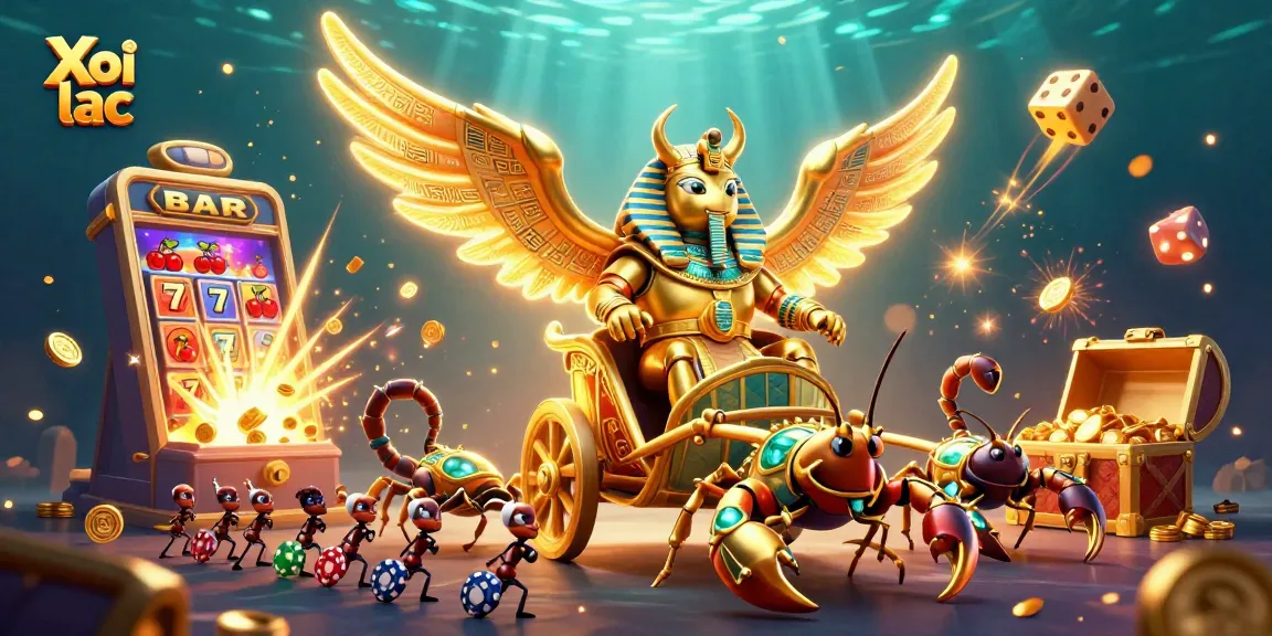 Xoi lac brings excitement to casino gaming with a dynamic 3D scene featuring vibrant slot elements and rich decorations.