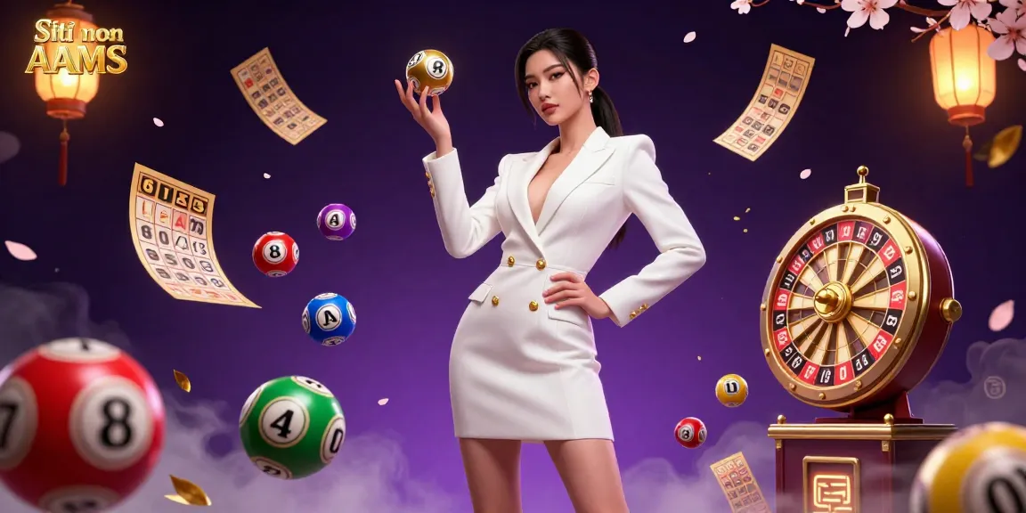 I Siti non AAMS sicuri mostrano una donna asiatica che presenta con sicurezza una pallina della roulette tra colorati elementi da casinò.