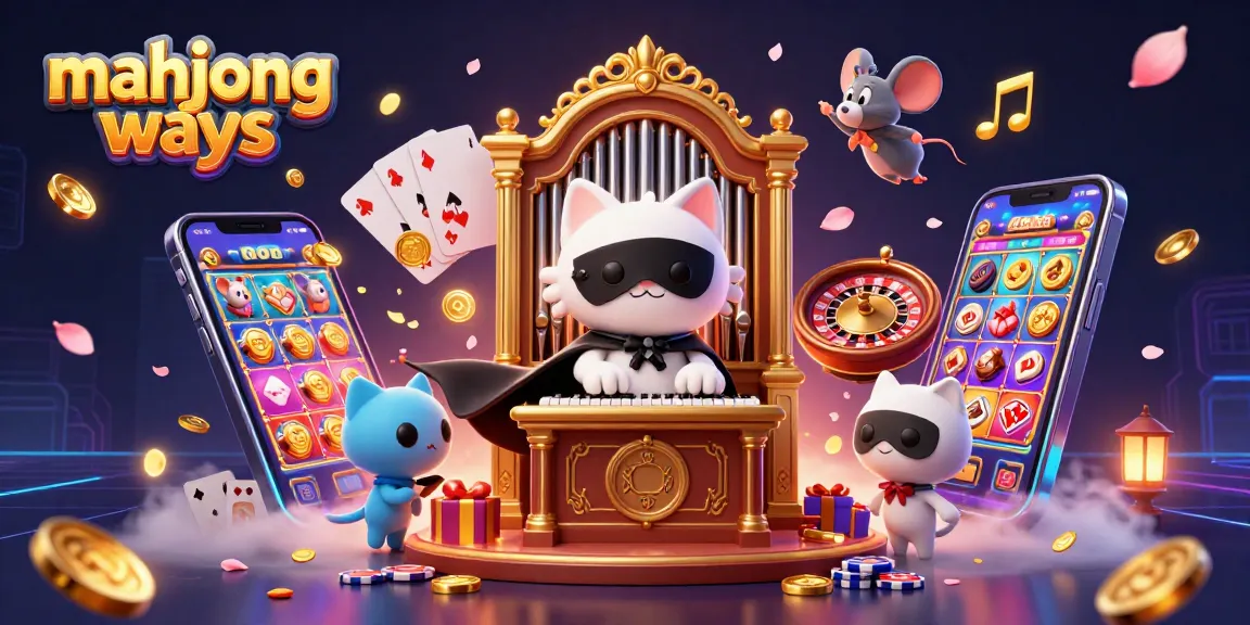 Engage in mahjong ways with whimsical casino characters and vibrant gaming elements in this lively 3D illustration.