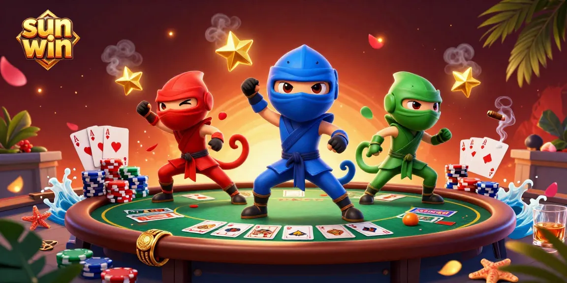 Experience thrilling moments at sun win with dynamic characters engaged in exciting poker action.
