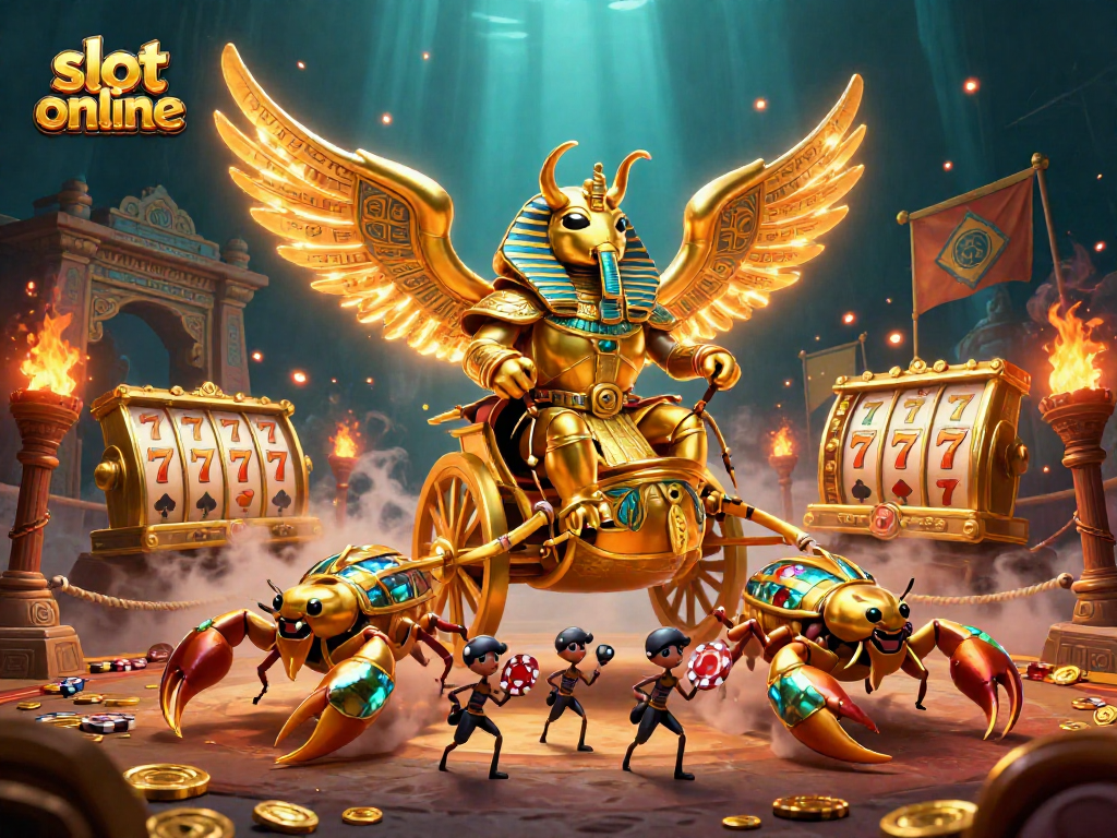 Experience thrilling slot online gameplay with a dynamic illustration of ancient warriors and lucky symbols.