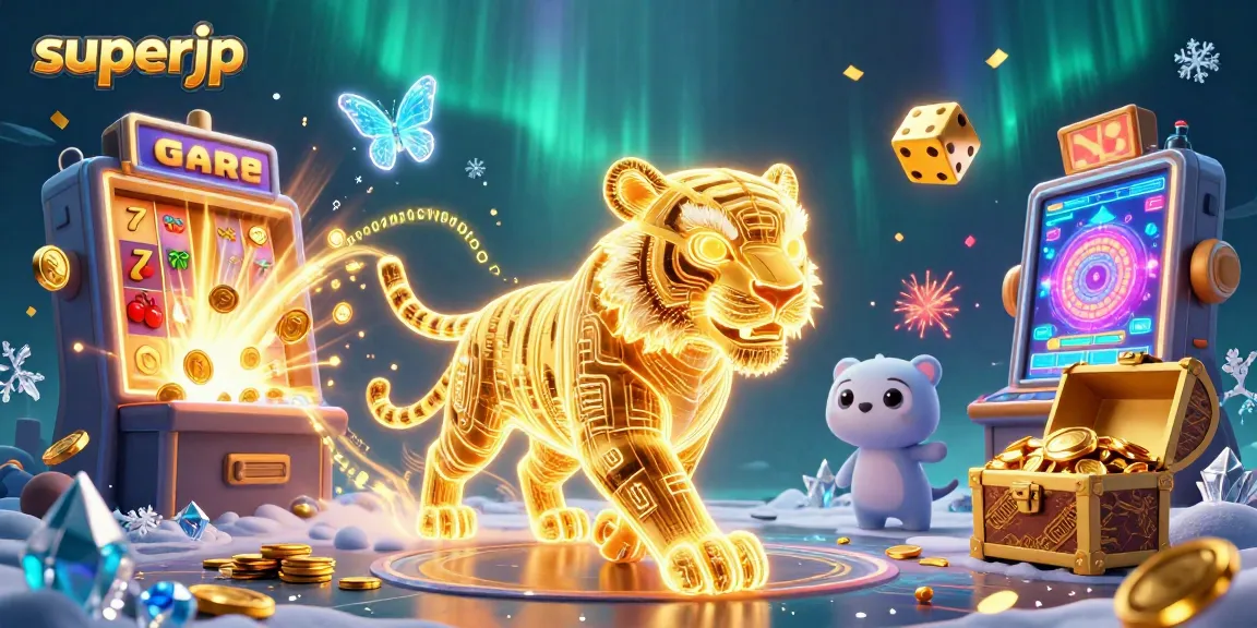 Experience big wins with superjp in this vibrant casino scene showcasing exciting slot machines and golden treasures.