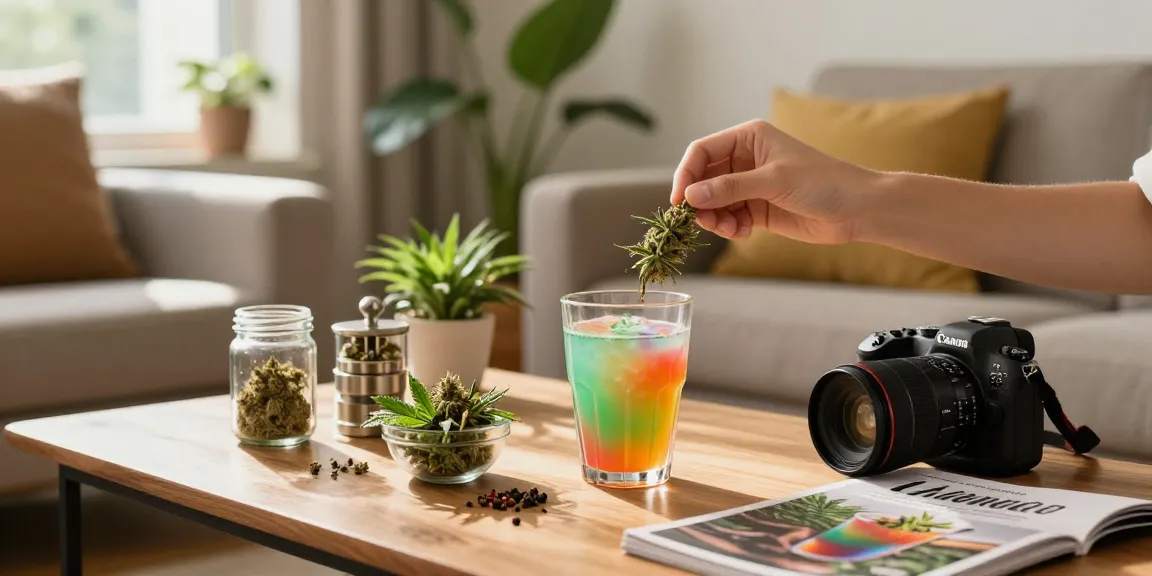 Enjoying cannabis shake at home with fresh herbs, kief, and relaxing atmosphere.