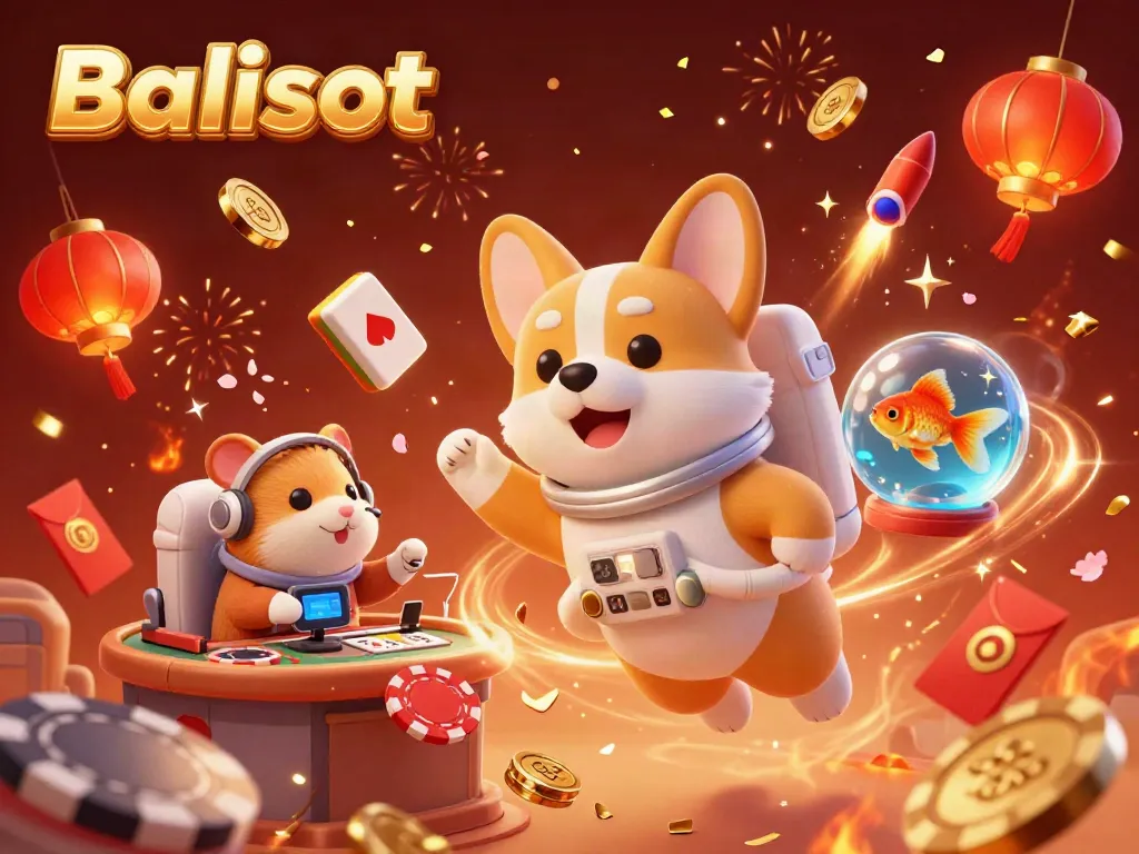 Experience the excitement of Balislot with a corgi astronaut in a vibrant casino scene.