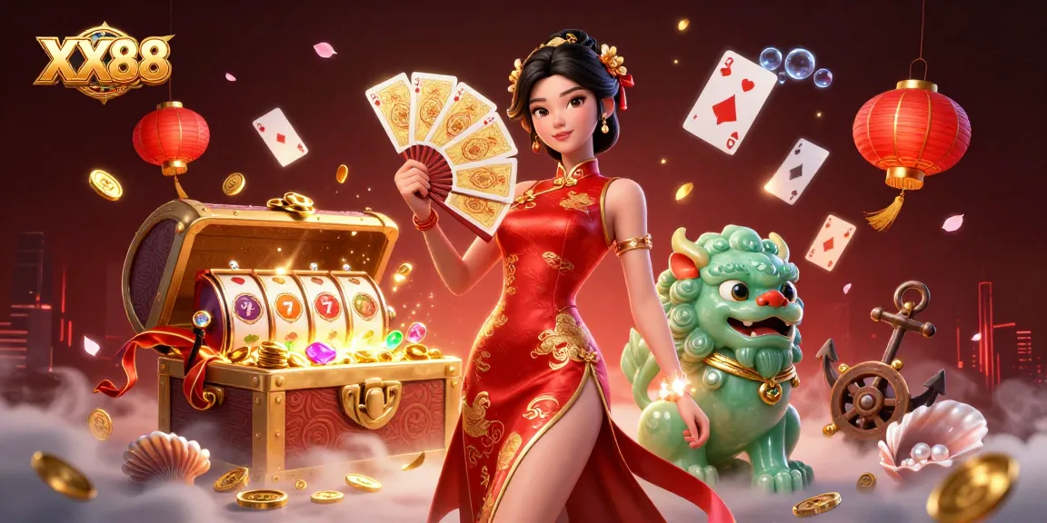 Experience exhilarating gaming at XX88 with a vibrant illustration depicting dynamic casino elements.