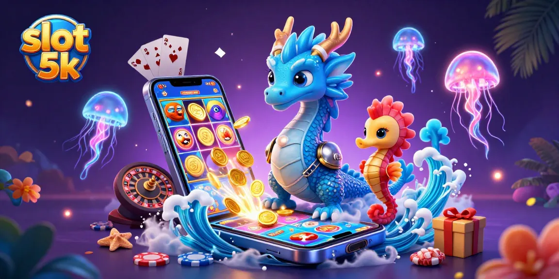 Win big with slot 5k games, featuring a vibrant magical scene with a dragon and seahorse.