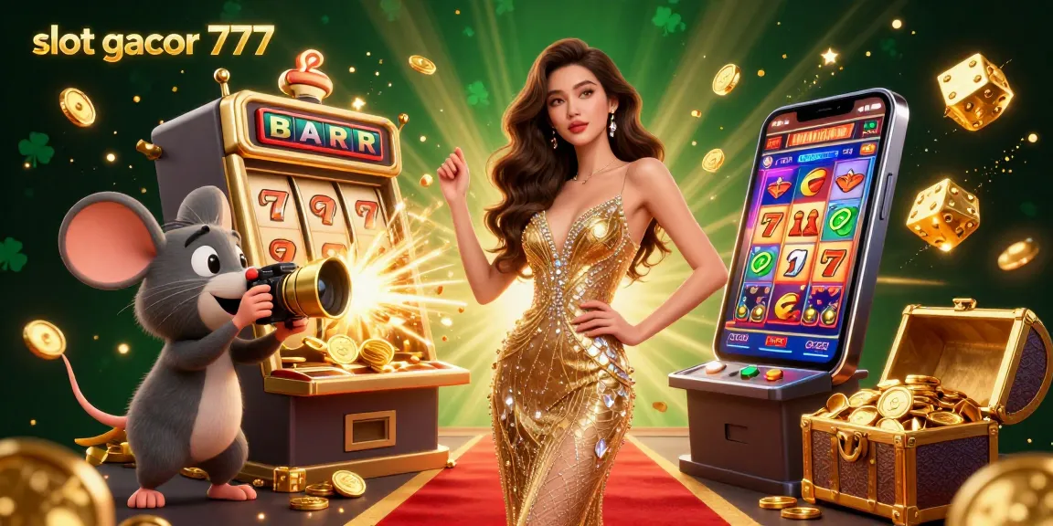 Experience thrilling slots with slot gacor 777, featuring glamorous characters and exciting game elements in a dynamic casino scene.