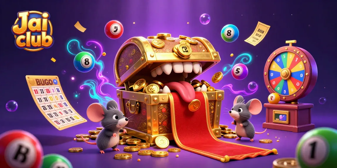 Engage with Jai club's vibrant lottery adventure featuring a treasure chest and colorful game elements.