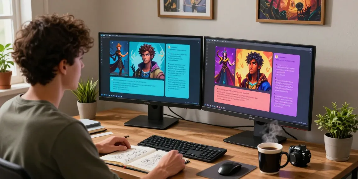 Tavern AI user engaging with digital characters in a creative workspace, illustrating immersive storytelling.