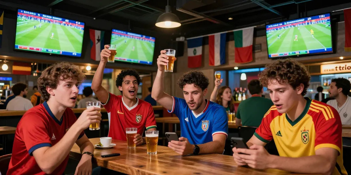 Fans enjoying a sports betting experience at a lively bar, showcasing 更多資訊 about live 2026 World Cup updates.