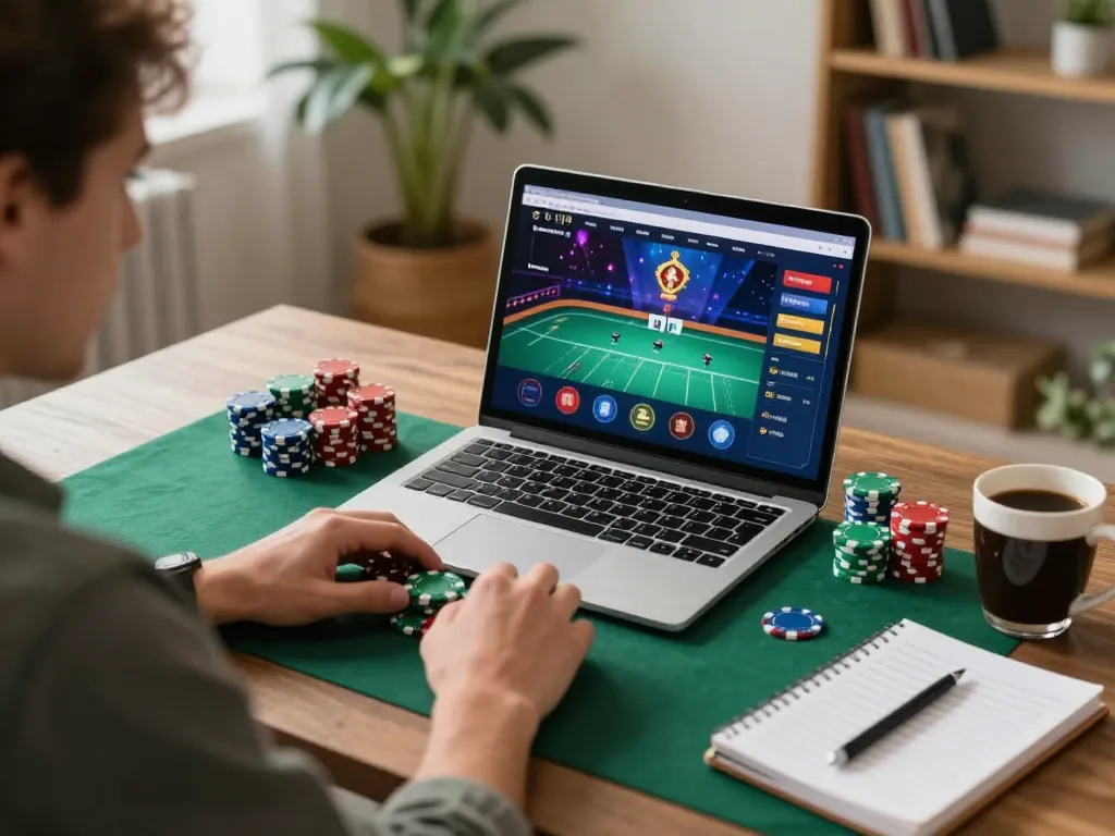 Engaging poker strategy while using the hidden wiki link on an online gaming platform in a cozy home environment.