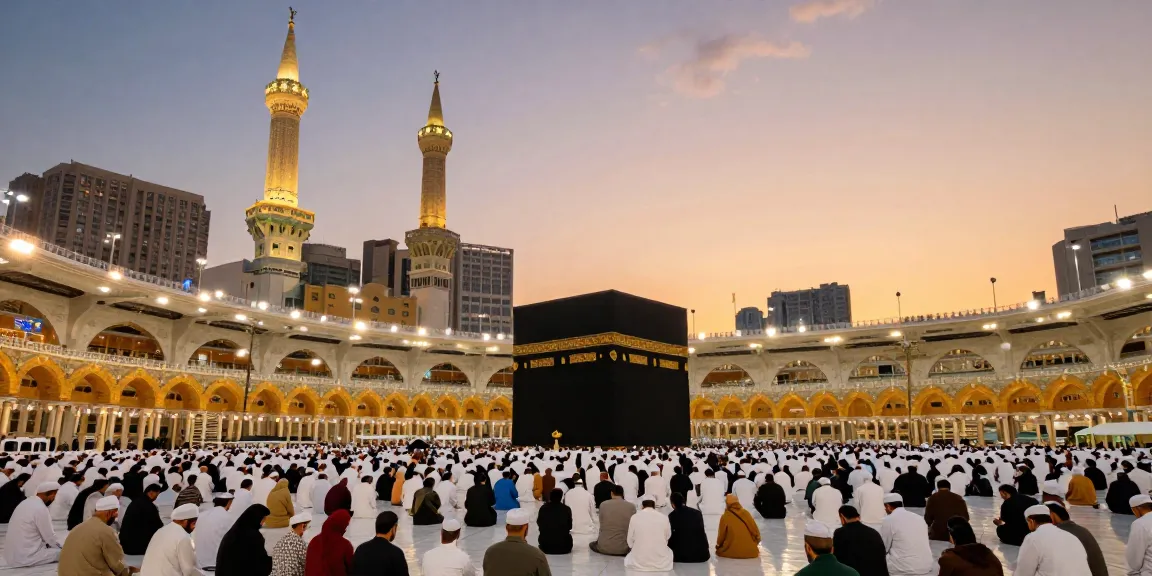 Experience the spiritual serenity of umroh full ramadhan, with pilgrims gathered in Mecca for a culturally rich journey filled with unity and devotion.