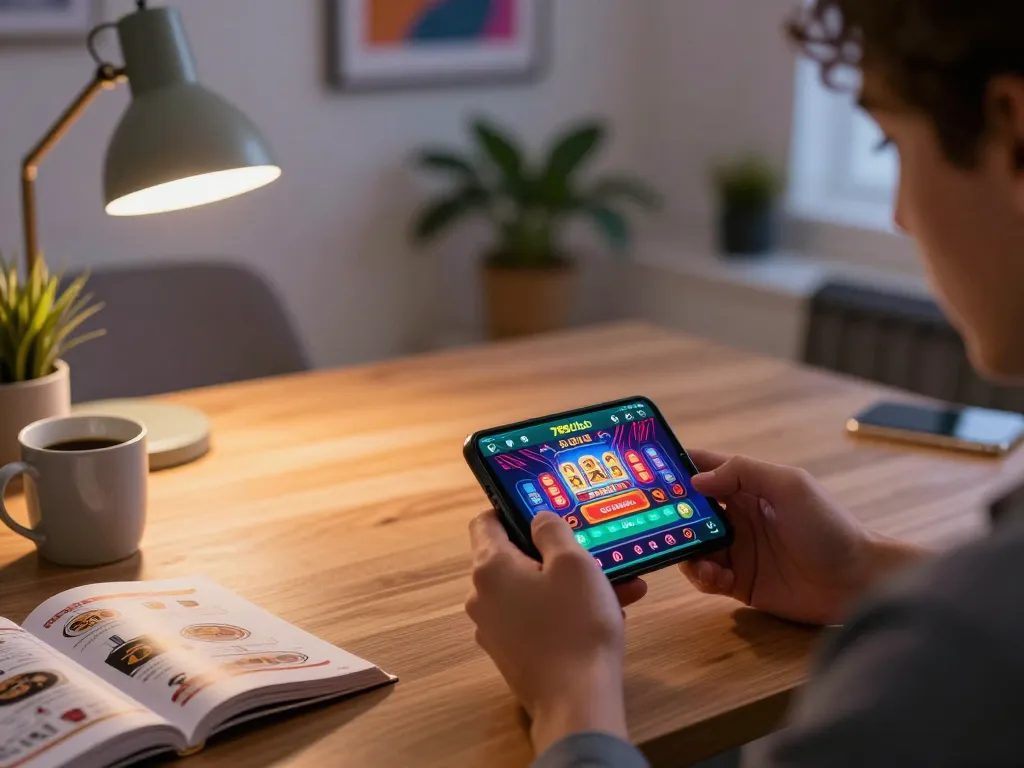 Player engaging with the 789club mobile app for exciting casino action at home