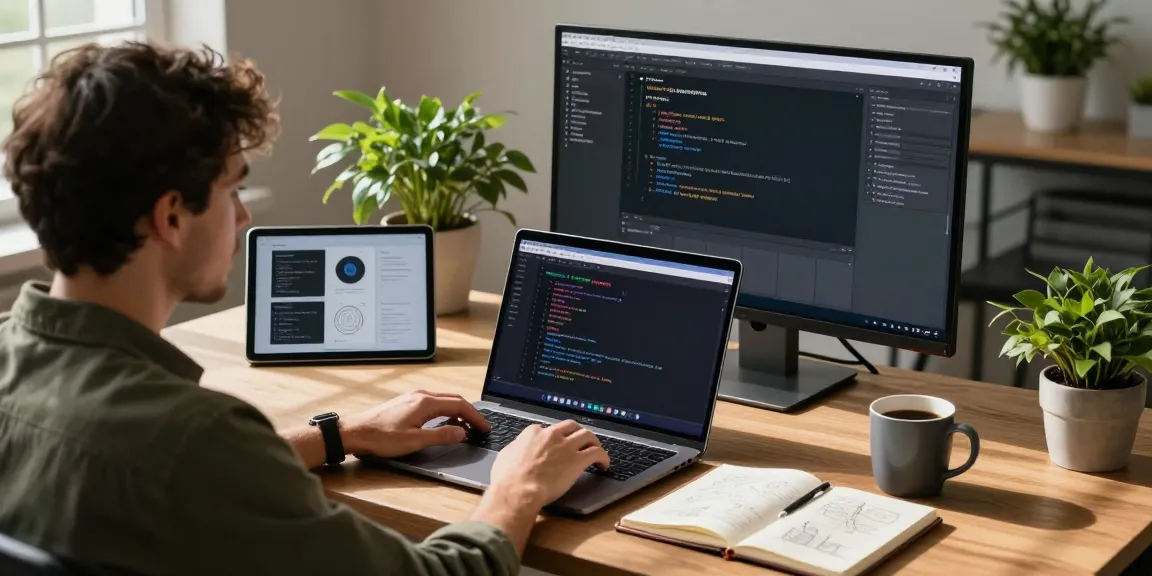 Developer collaborating on telegram中文版 app features in a modern tech office.