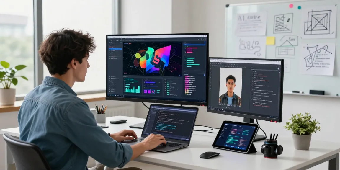 AI developer generating prompts from images in an innovative digital workspace, showcasing advanced technology.