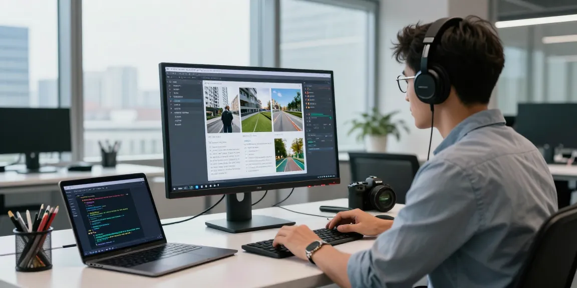AI image detector analysis on a high-resolution monitor in a modern workspace.