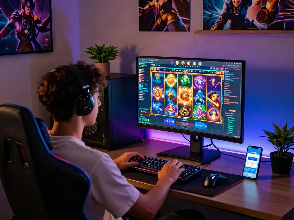 Engaging gaming scene showcasing a slot game session with colorful interface and digital wallet for deposits.
