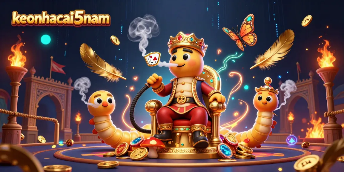 keonhacai5nam features a vibrant, detailed sports betting scene with dynamic characters and gambling elements.