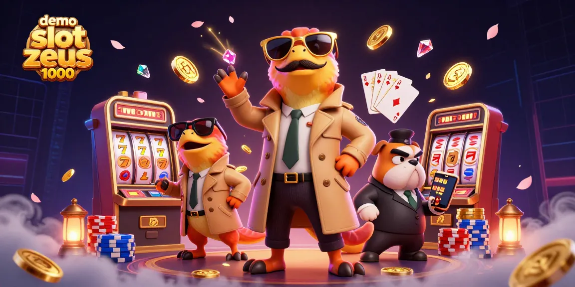 Engage in the excitement of demo slot zeus 1000 with cartoon characters and casino elements bursting with vibrant energy.