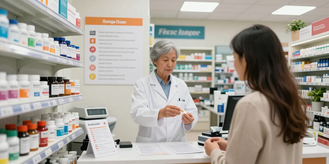 Shoppers at Unique Pharma Steroid Shop consulting with pharmacist in a welcoming pharmacy setting.