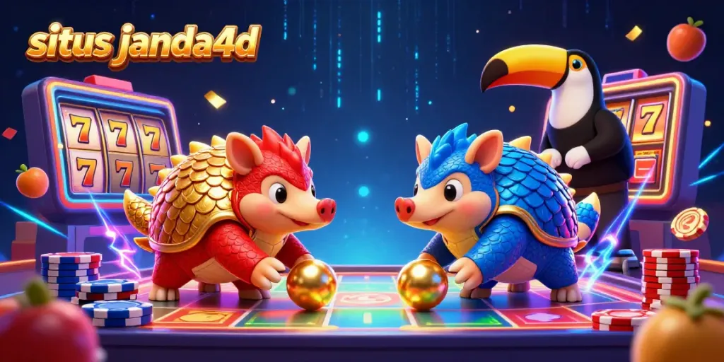 Permainan slot online di situs janda4d dengan pangolins berkonflik menghadapi tumpukan chip poker.