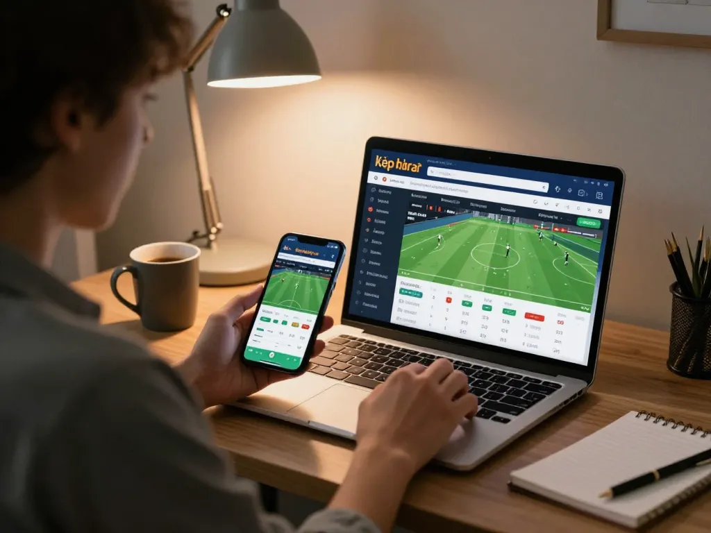 Engaging online sports betting experience with kèo nhà cái interface on a laptop.